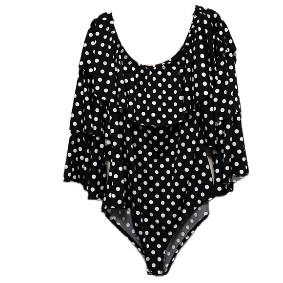 TOUCH ME, On Or Off Shoulder, Elastic Shoulder Bodysuit, Black/White, 1X - Picture 1 of 4